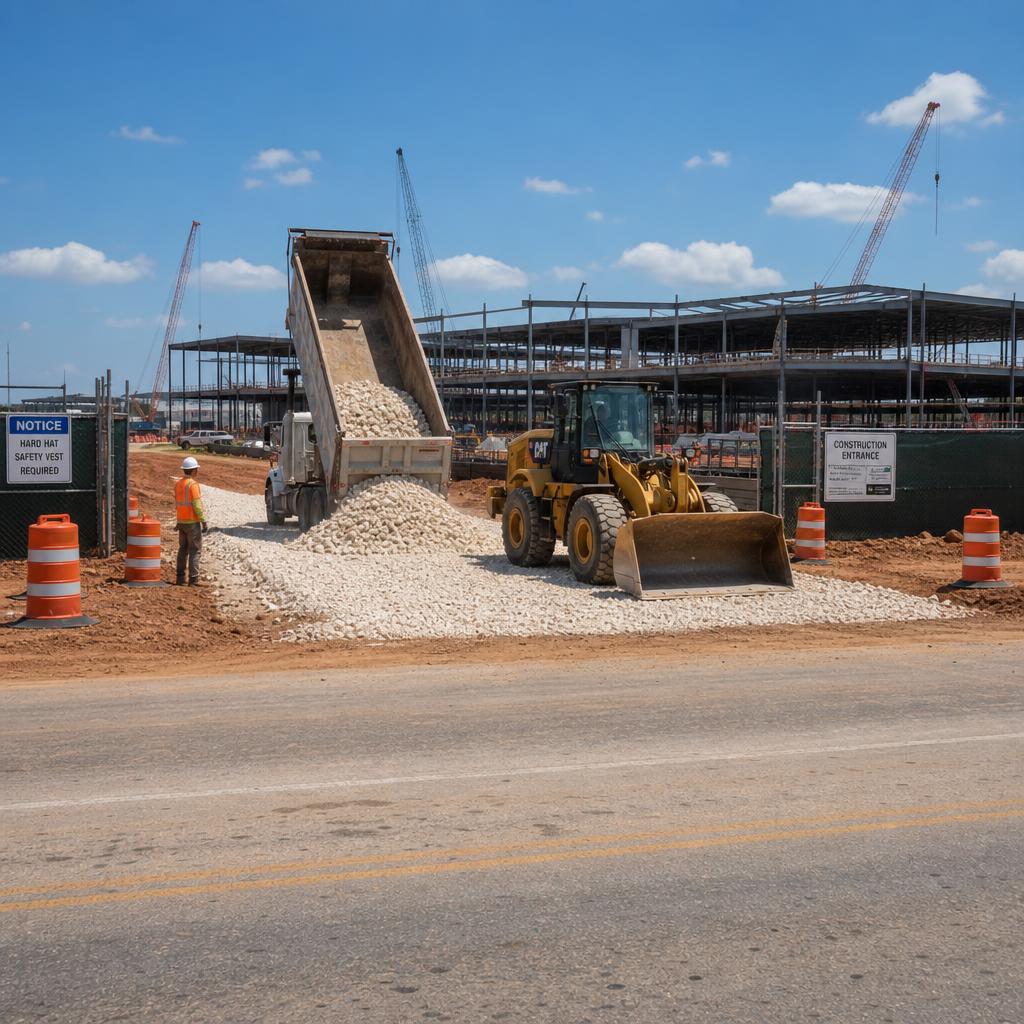 Bull rock construction entrance installation on large commercial project